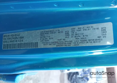 2024 Jeep Gladiator Sport S z USA, uszkodzony, nr VIN 1C6HJTAG9RL118984